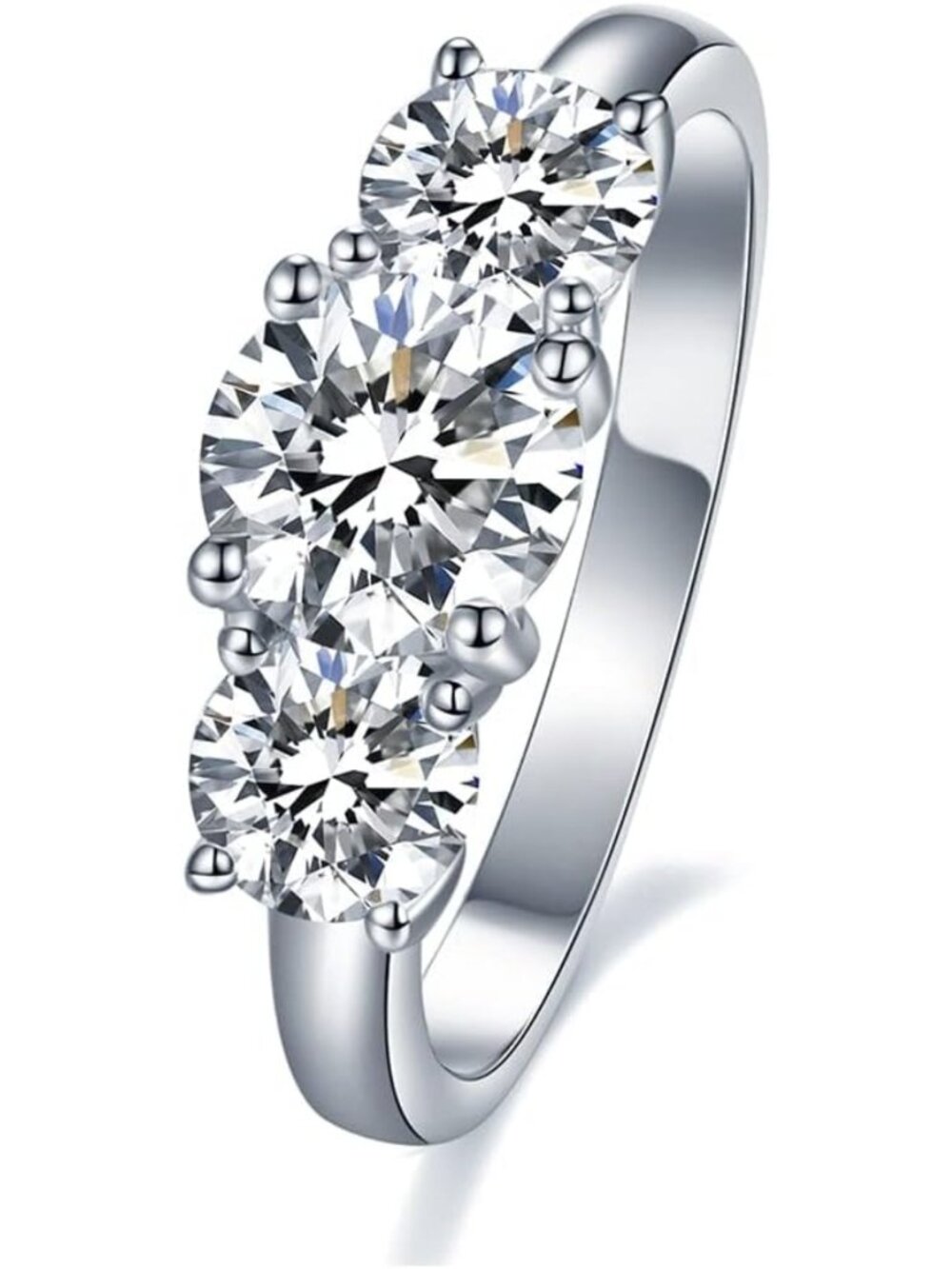 Stunning Moissanite 3 Stone Engagement Ring & 6 Stone Wedding Band Set for Women